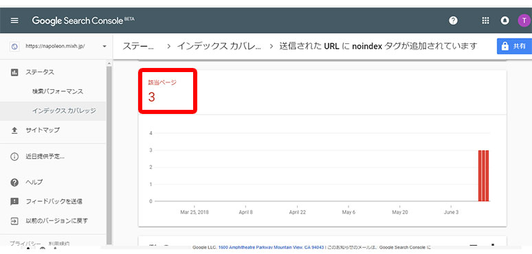 sitemap.htmlがnoindexされているとインデックス カバレッジの問題の解消方法