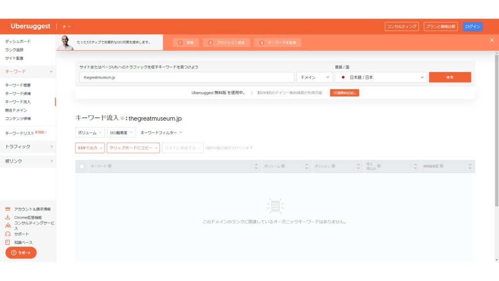 TheGreatMuseum.jpの「最近の流入KW」