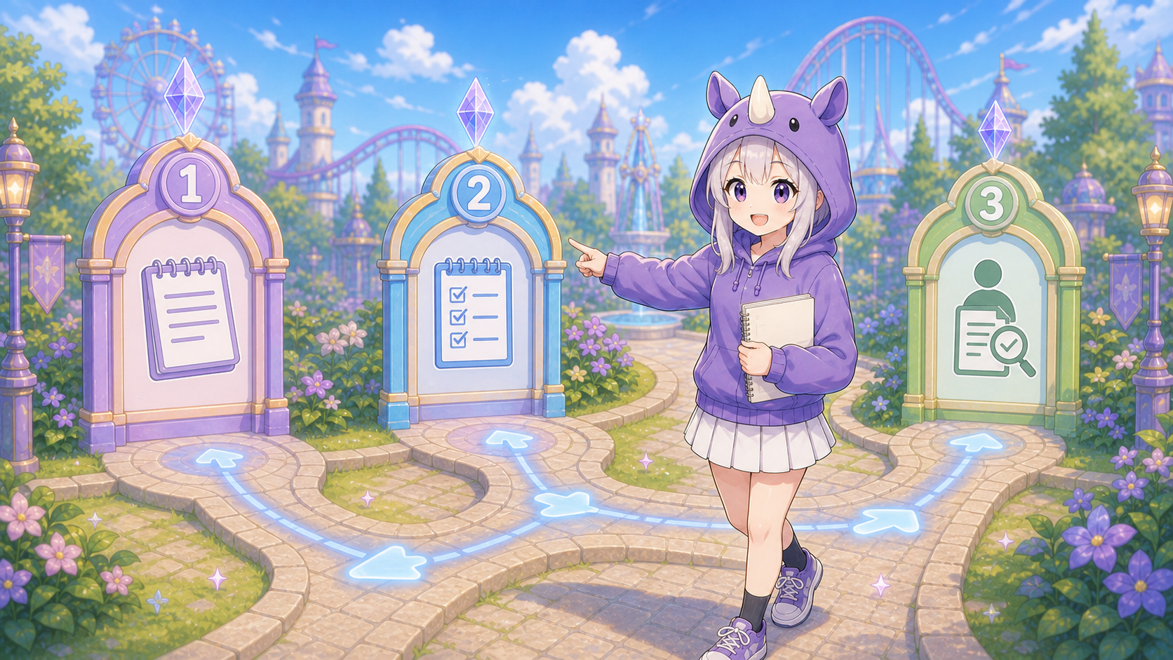 SAIちゃんが会議メモを用意し、AIで分類し、人が確認する3ステップを案内している画像