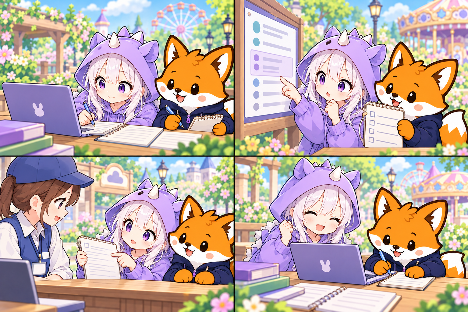 1コマ目。SAIちゃんがノートPCと自分のメモを見比べ、かずまも隣で手帳を開いている。