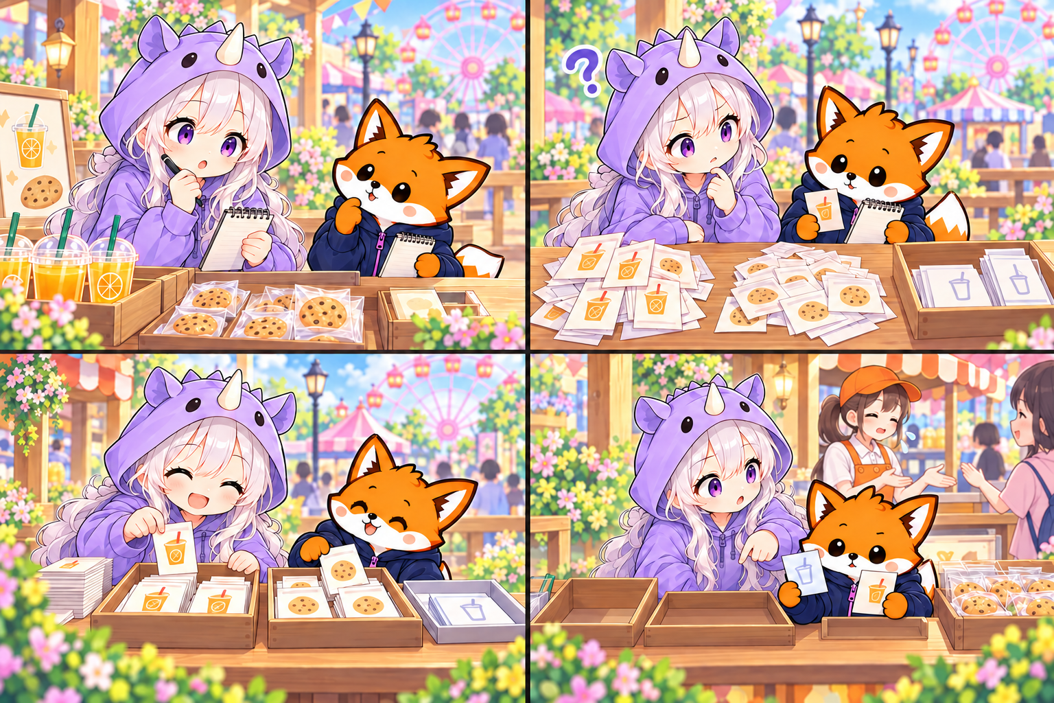 1コマ目。SAIちゃんが文化祭の売店で補充について考え、かずまが隣で話を聞く。